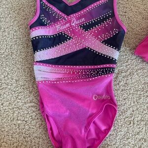 Quatro 'Beam Queen' Pink and Black Gymnastics Leotard